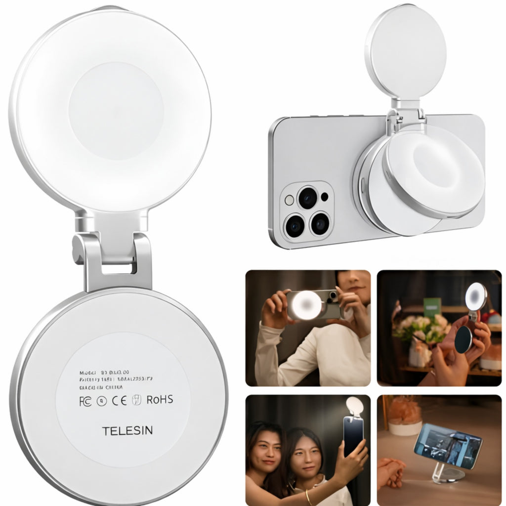 TELESIN C03 Aro de Luz Magnético 360° + Espejo (Compatible con Iphone y Android)