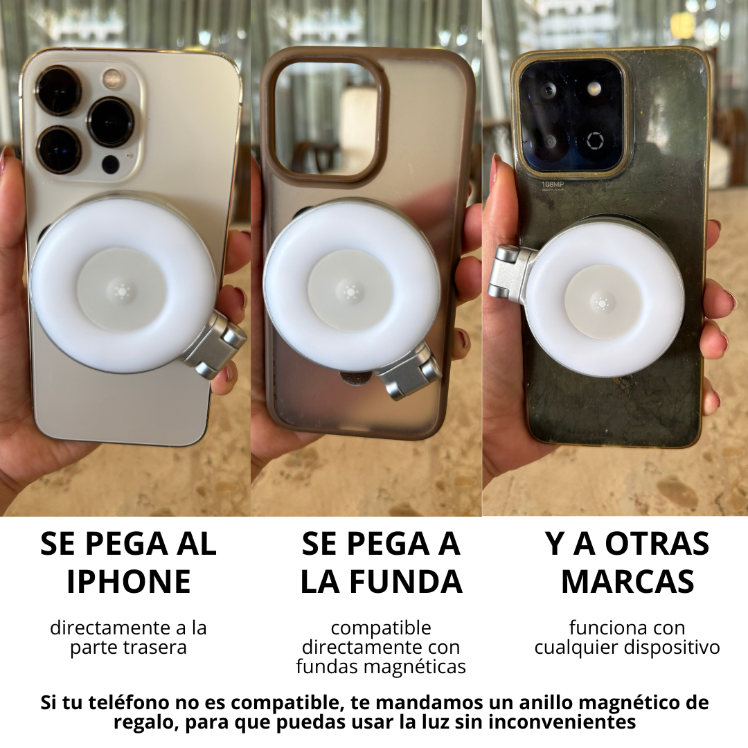TELESIN C03 Aro de Luz Magnético 360° + Espejo (Compatible con Iphone y Android)