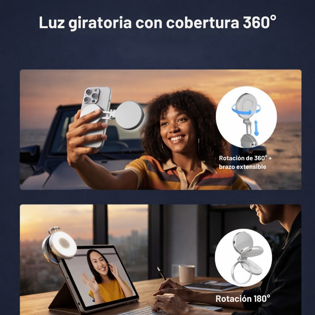 TELESIN C03 Aro de Luz Magnético 360° + Espejo (Compatible con Iphone y Android)
