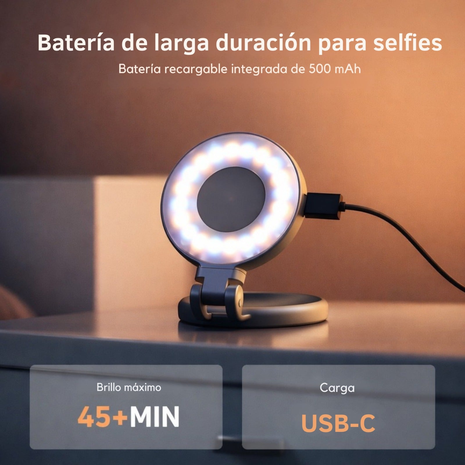 TELESIN C03 Aro de Luz Magnético 360° + Espejo (Compatible con Iphone y Android)