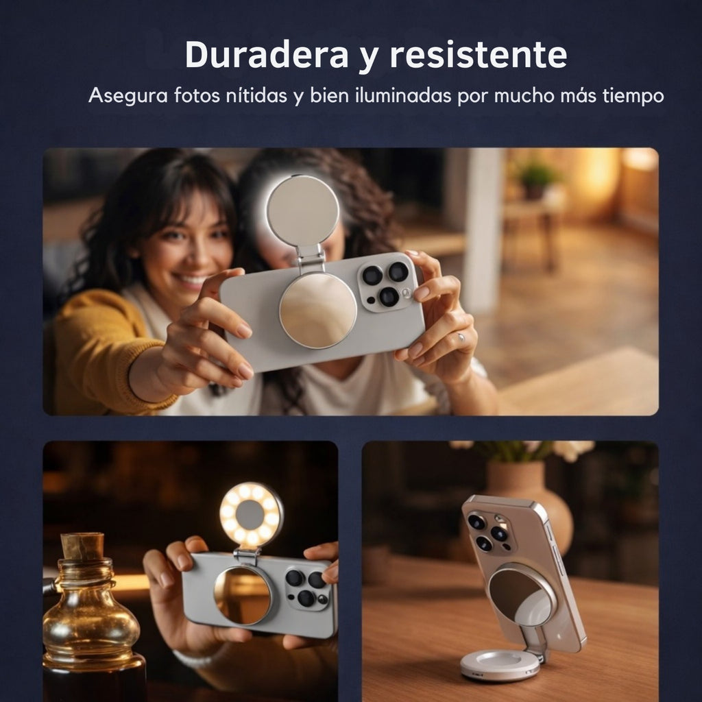 TELESIN C03 Aro de Luz Magnético 360° + Espejo (Compatible con Iphone y Android)