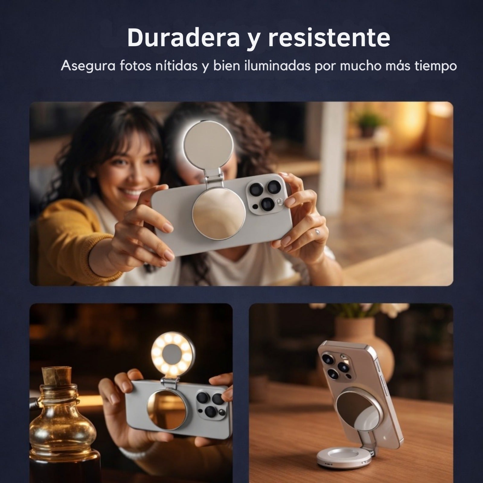 TELESIN C03 Aro de Luz Magnético 360° + Espejo (Compatible con Iphone y Android)