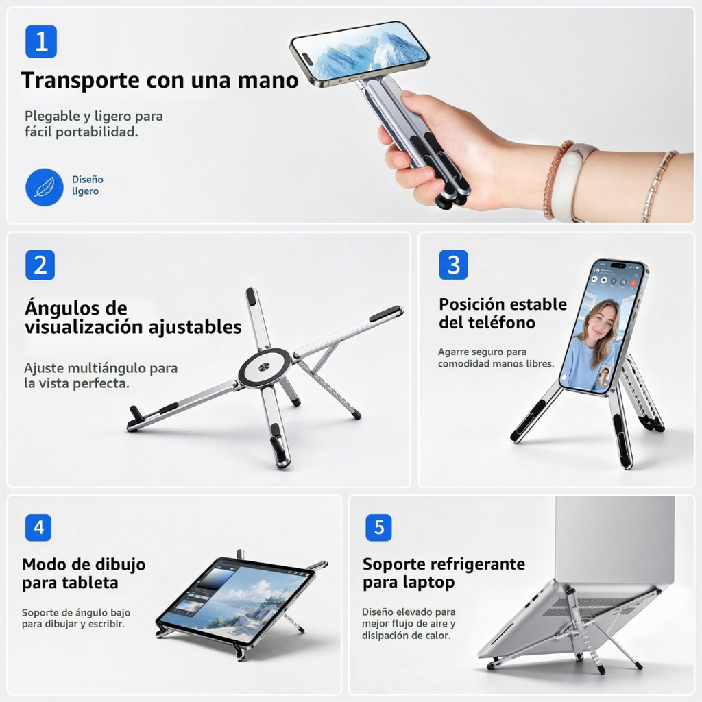 Soporte magnético plegable y ajustable 3 en 1 portátil